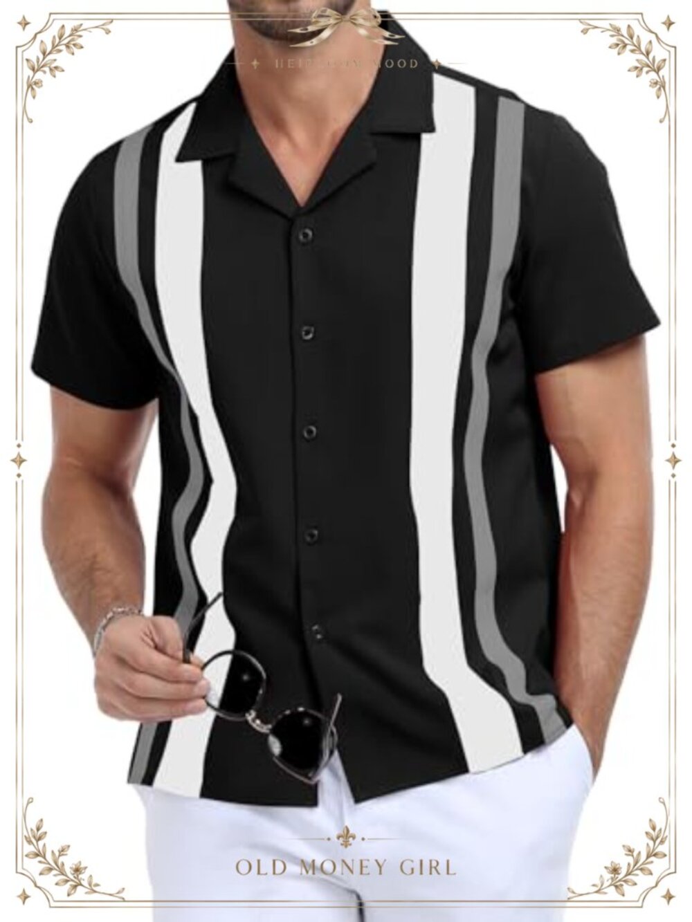 Mens Short Sleeve Button Down Bowling Shirt Vintage Summer Beach Shirt